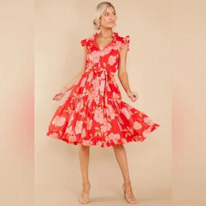 Mason Baker JUST THE HIGHLIGHTS RED FLORAL PRINT MIDI DRESS‎ Size Small